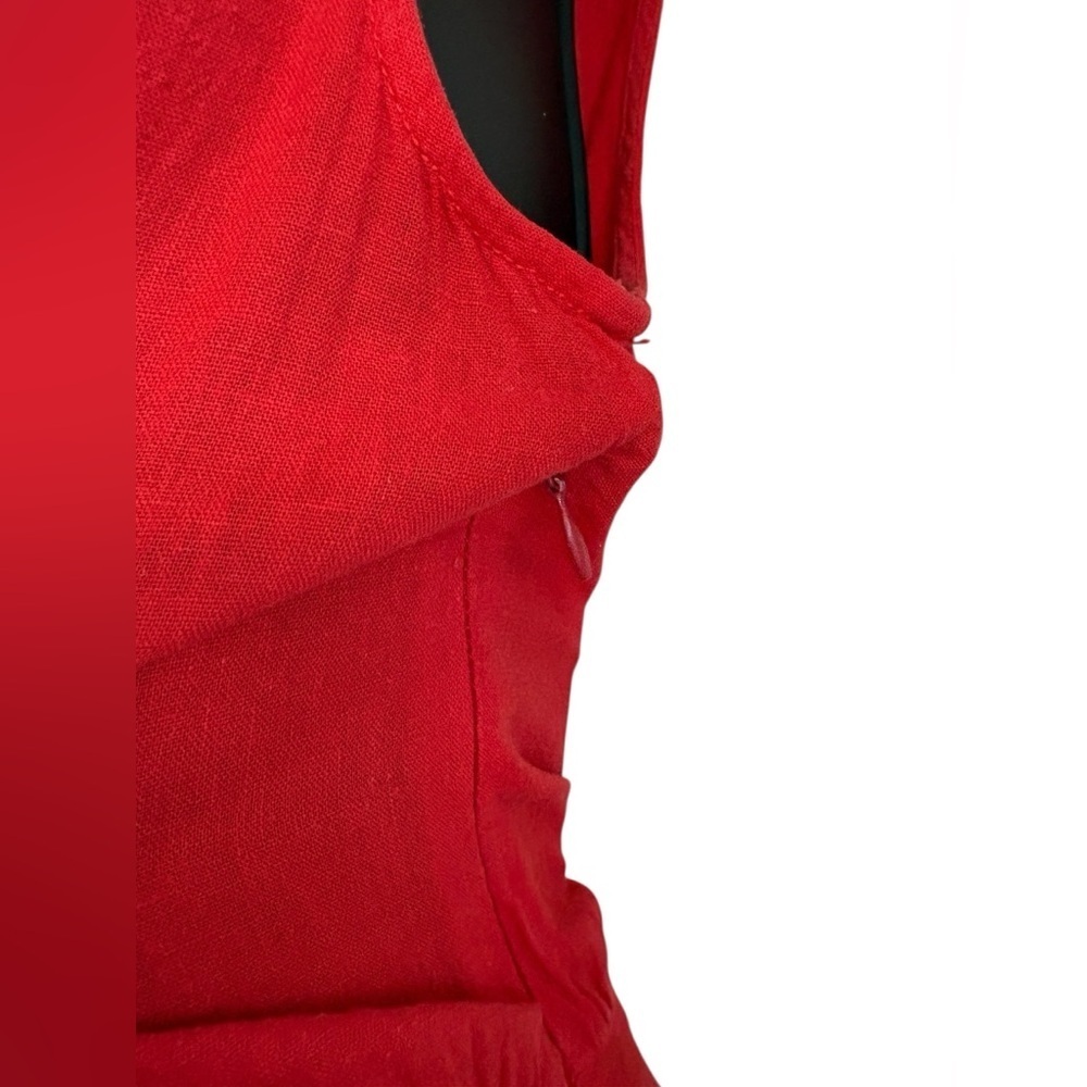 Zara cherry red sleeveless front button ruched linen blend midi dress sz M - Picture 15 of 15